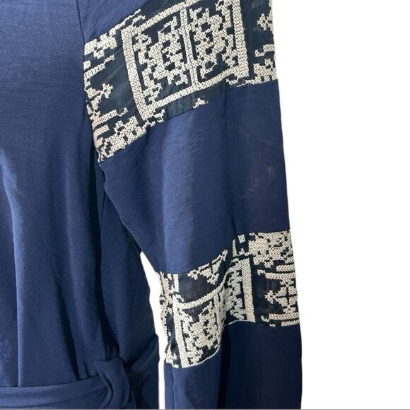 Anthropologie Octavia Embroidered Belted Boho Mini Dress Medium – Blue & White - Picture 5 of 11